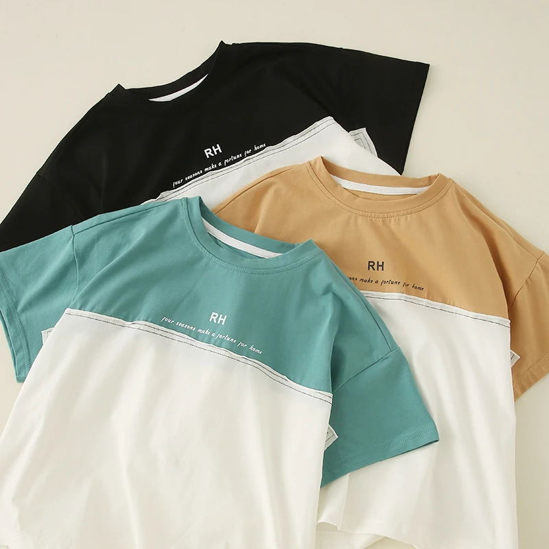 【简搭贵系】夏季儿童拼接撞色中大童休闲圆领短袖T恤    2829