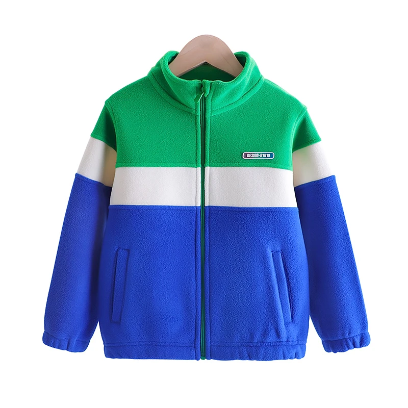 儿童冬季拼接撞色摇粒绒休闲外套 91655
