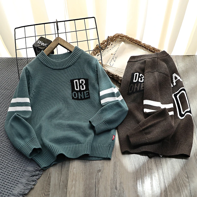 秋冬季儿童数字中大童纯棉圆领毛衣     017