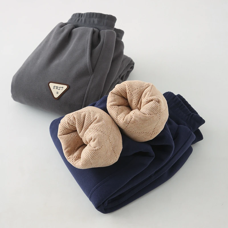 【加厚不臃肿】冬季加厚蚕丝双层刺绣标中大童休闲运动长裤   9858