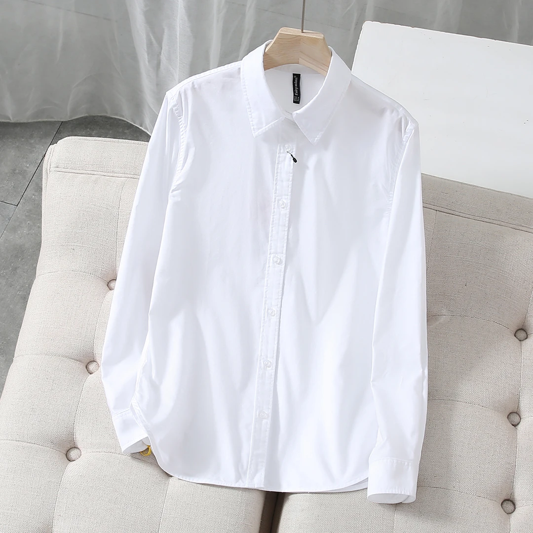 简约大方时尚气质牛津棉加厚白衬衫女长袖高品质秋冬新款极简风