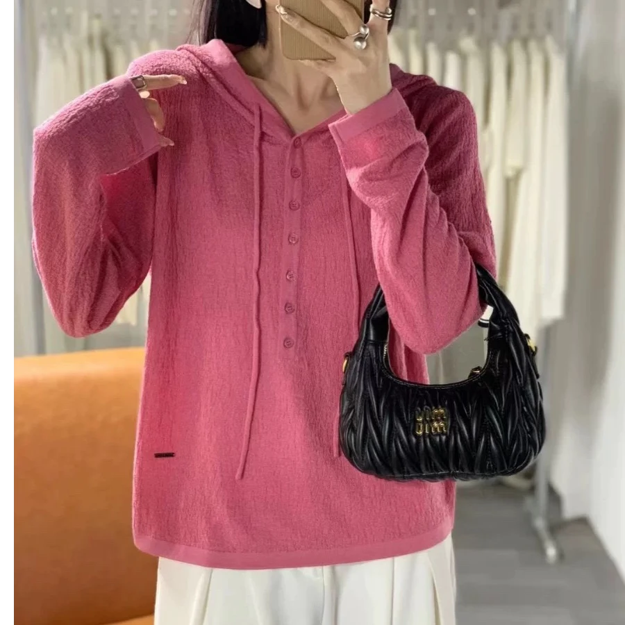 天丝羊毛针织帽衫春秋百搭