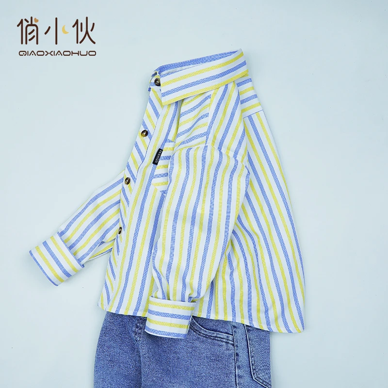 2024春装新款男童条纹长袖衬衫薄儿童小童宝宝洋气韩版纯棉衬衣潮