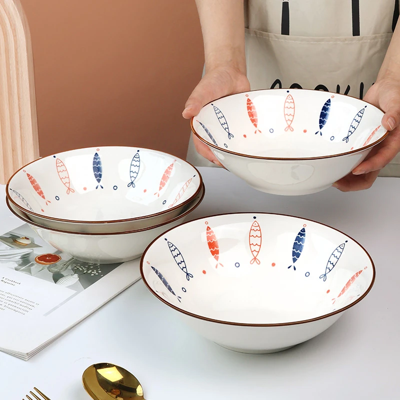 【孟垣】小鱼4个装8英寸陶瓷大号釉下彩斗碗大碗面碗