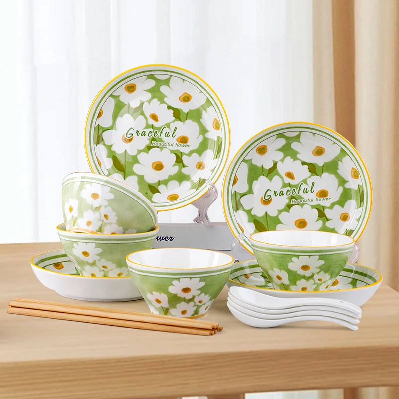 孟垣爱丽丝16件套碗盘套装网红创意家用陶瓷釉下彩盘子碗套装