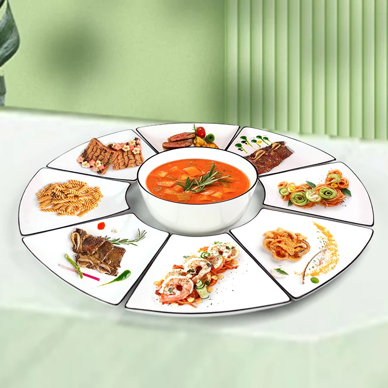 孟垣网红团圆拼盘菜盘子8+1扇形拼盘家用餐具组合拼盘餐具套装