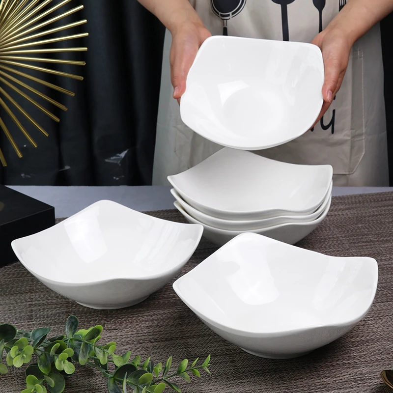 【6只装】如意盘子四角碗沙拉碗翘脚碗创意家用陶瓷釉下彩无铅无汞