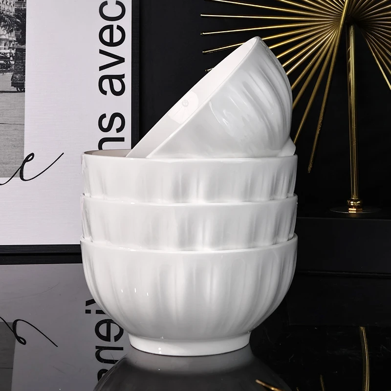 纯白金瓜4/6个装6英寸碗家用简约纯白陶瓷釉下彩餐具米饭碗