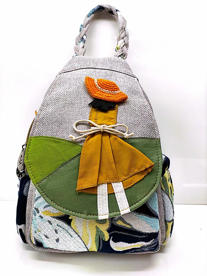 原创帆布背包小清新森女夹层拉链百搭包包立体文艺撞色两用双肩包