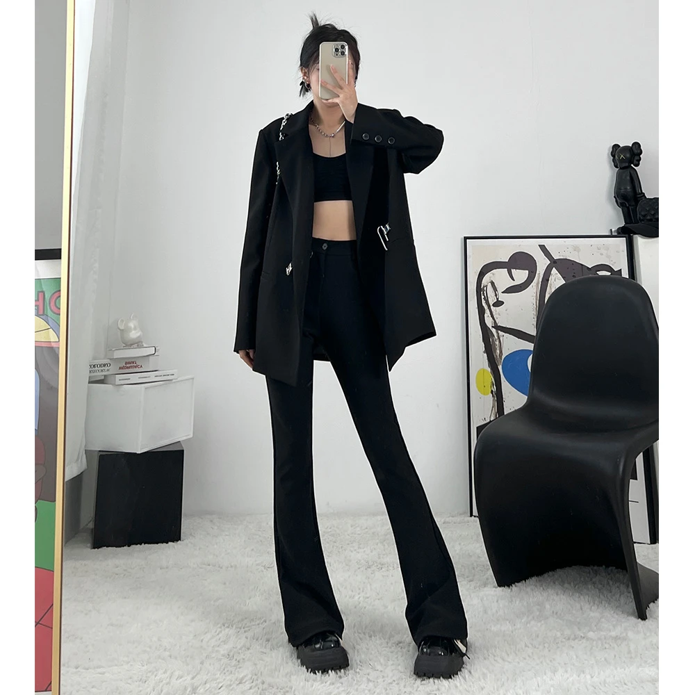 fuccykee春秋西装马蹄裤女微喇叭修身高腰显瘦显高休闲垂感长裤