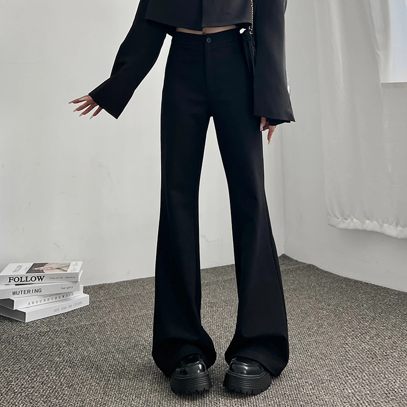 秋冬百搭黑色大喇叭裤女高腰垂感显瘦弹力紧身阔腿裤拖地喇叭裤子