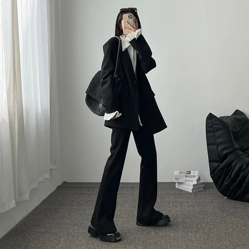 fuccykee黑色马蹄裤女弹力修身长裤高腰微喇叭2023新款显瘦休闲裤