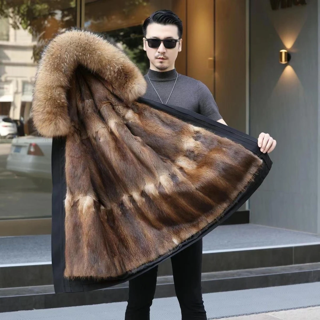 中长款真皮真毛派克服  男款抗寒保暖加厚一衣三穿整皮内胆