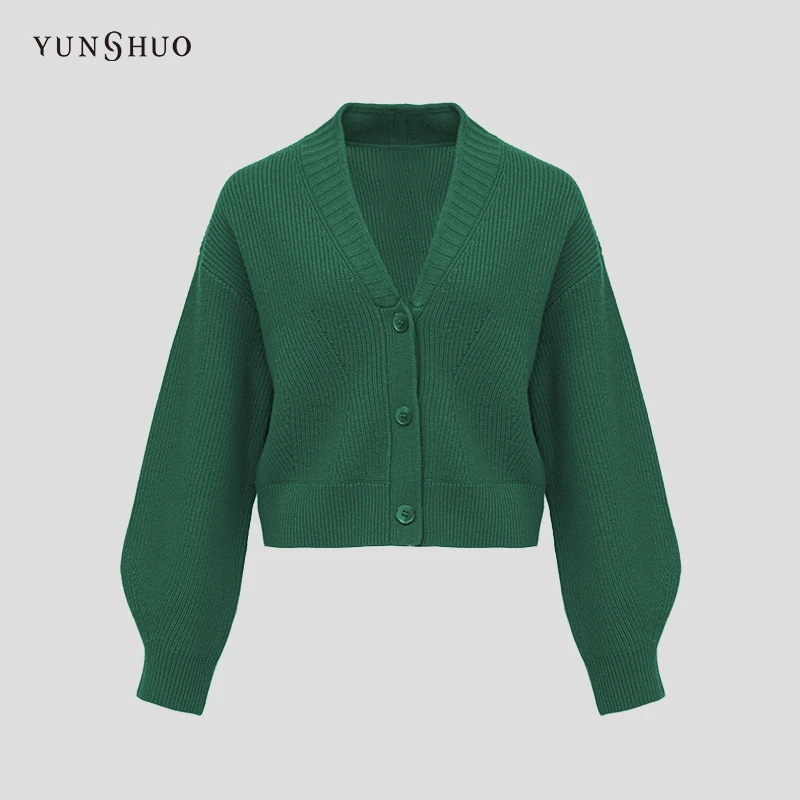 YUNSHUO新款毛开衫女宽松V领针织上衣729229