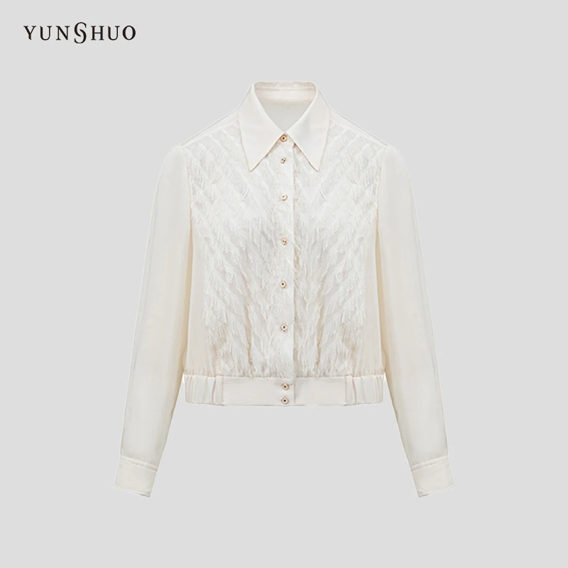 YUNSHUO 衬衫女2024春季新款流苏翻领时尚衬衣339715