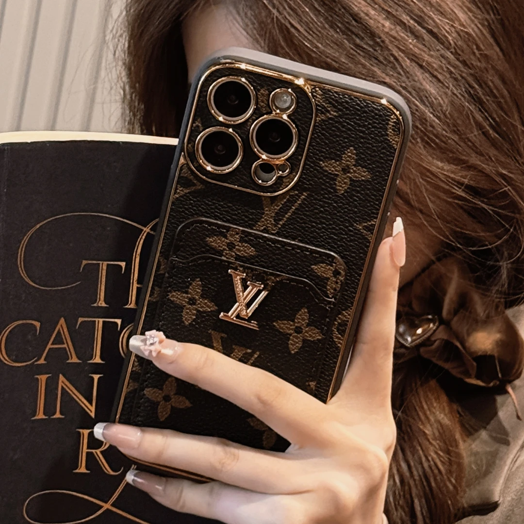 插卡高级感皮质适用苹果16ProMax手机壳全包15奢华iPhone14女神套