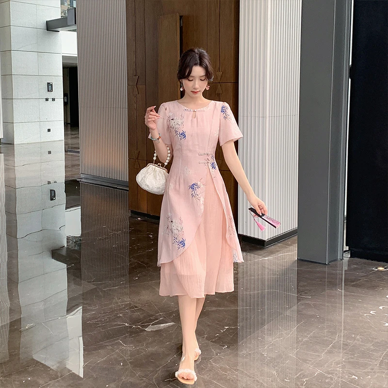 奢姿【诗情画意】新中式大码女装胖妹妹显瘦遮肉气质国风旗袍连衣裙