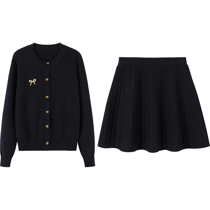 奢姿【巴黎夜未】大码女装胖妹妹显瘦遮肉时尚上衣百褶半裙针织套装