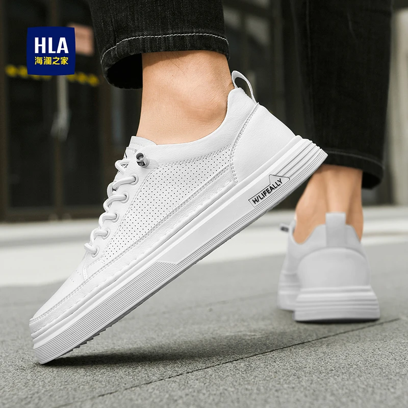 HLA/海澜之家男鞋2024年缕空透气小白鞋休闲百搭时尚舒适板鞋0205