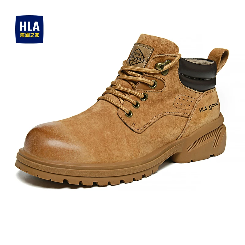 HLA/海澜之家马丁靴男款秋冬季新款高帮户外防滑大黄靴复古工装靴