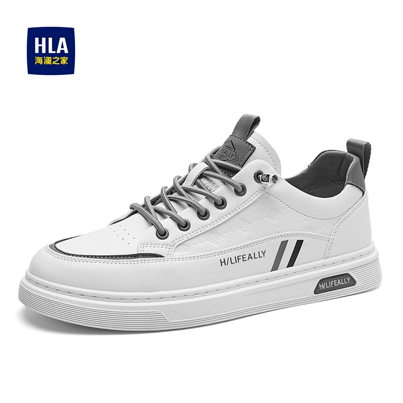 HLA/海澜之家时尚秋冬印花板鞋小白鞋一脚蹬套脚潮流低帮男鞋F081
