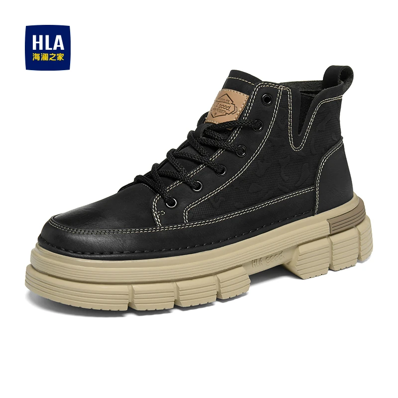 HLA/海澜之家马丁靴男款2025秋冬季新款户外防滑复古增高工装靴子