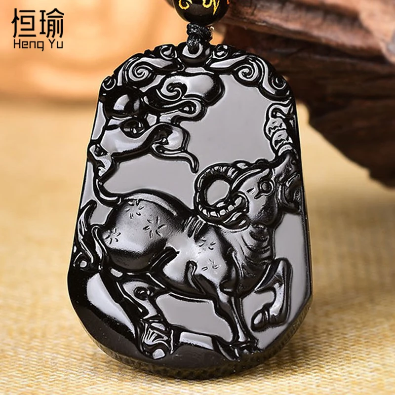 天然黑曜石吊坠男女情侣虎猴马猪狗鼠十二生肖挂件潮项链
