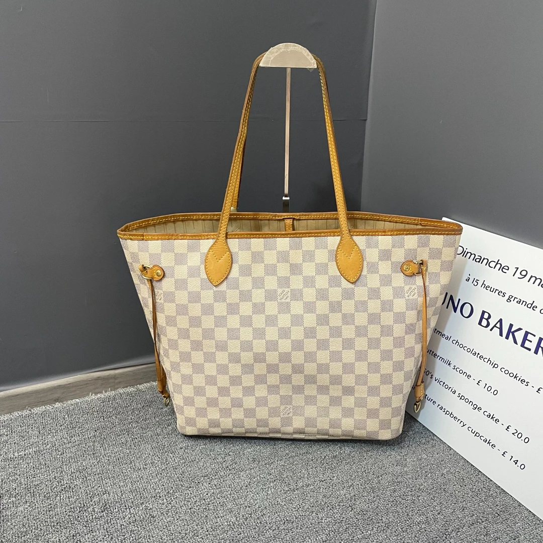 95新 LouisVuitton/路易威登 LV白棋盘格购物袋/路易威登单肩包