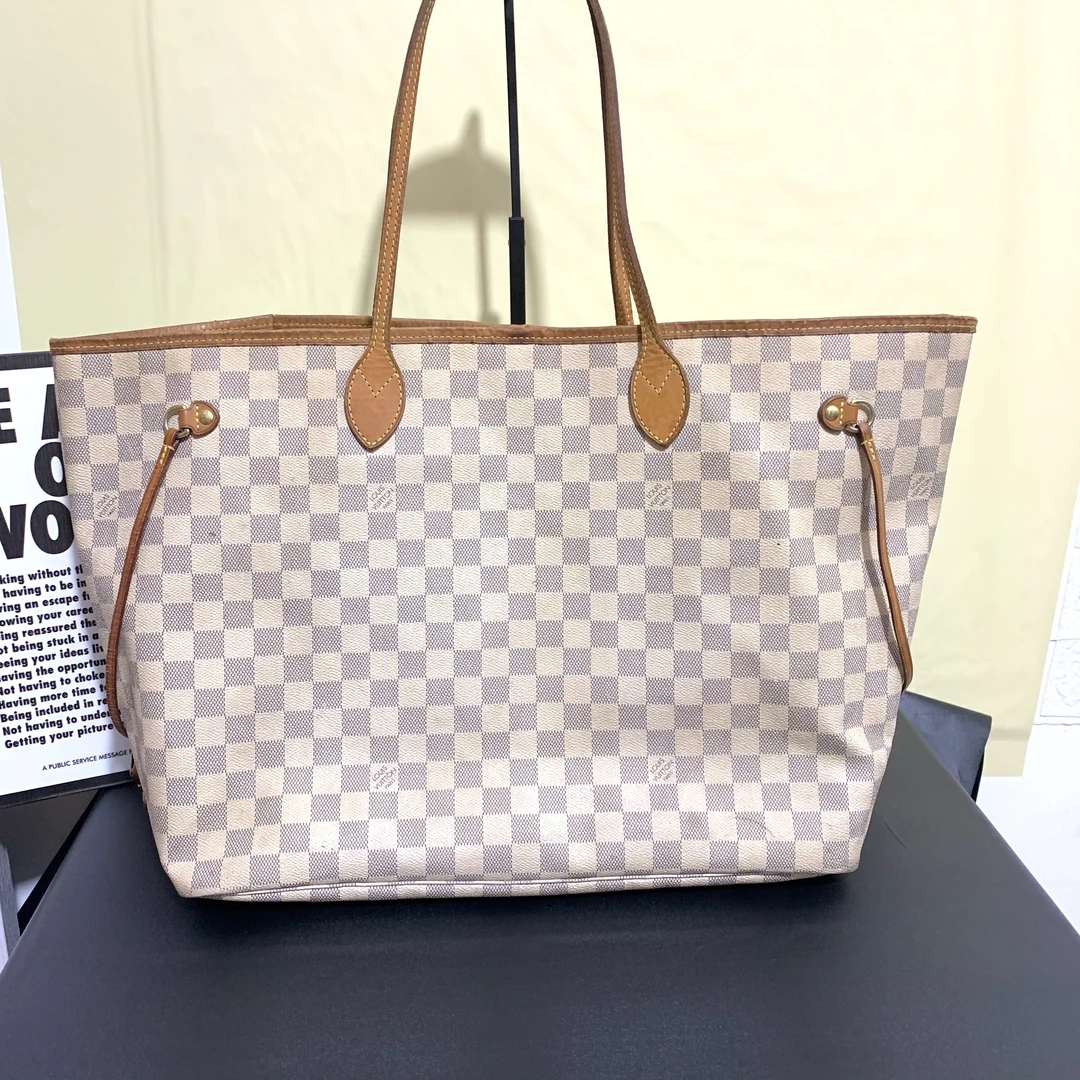 95新 LouisVuitton/路易威登 LV白棋盘格购物袋/路易威登腋下包