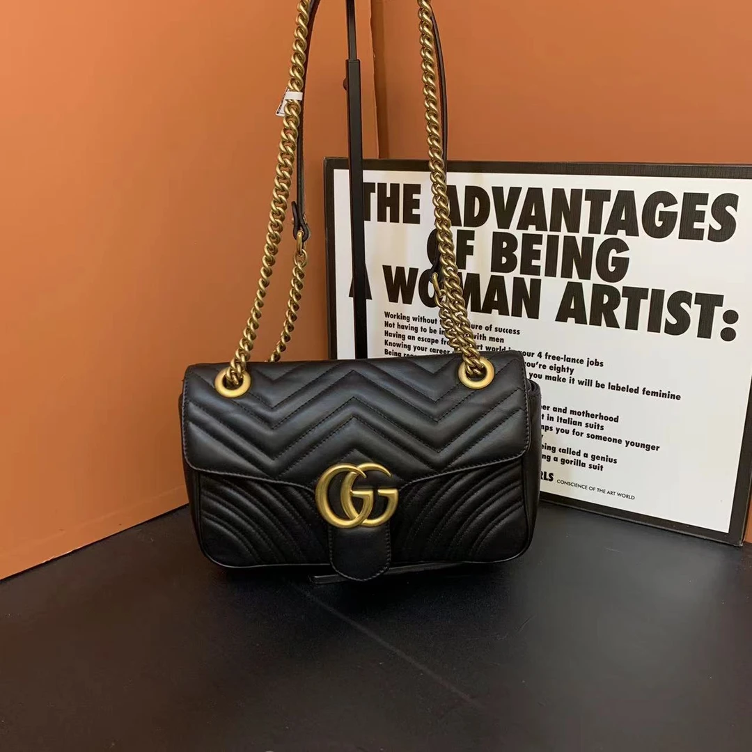 95新 GUCCI/古驰 小怡中古/ GUCCI/古驰黑金马蒙（后改黑）/斜跨包