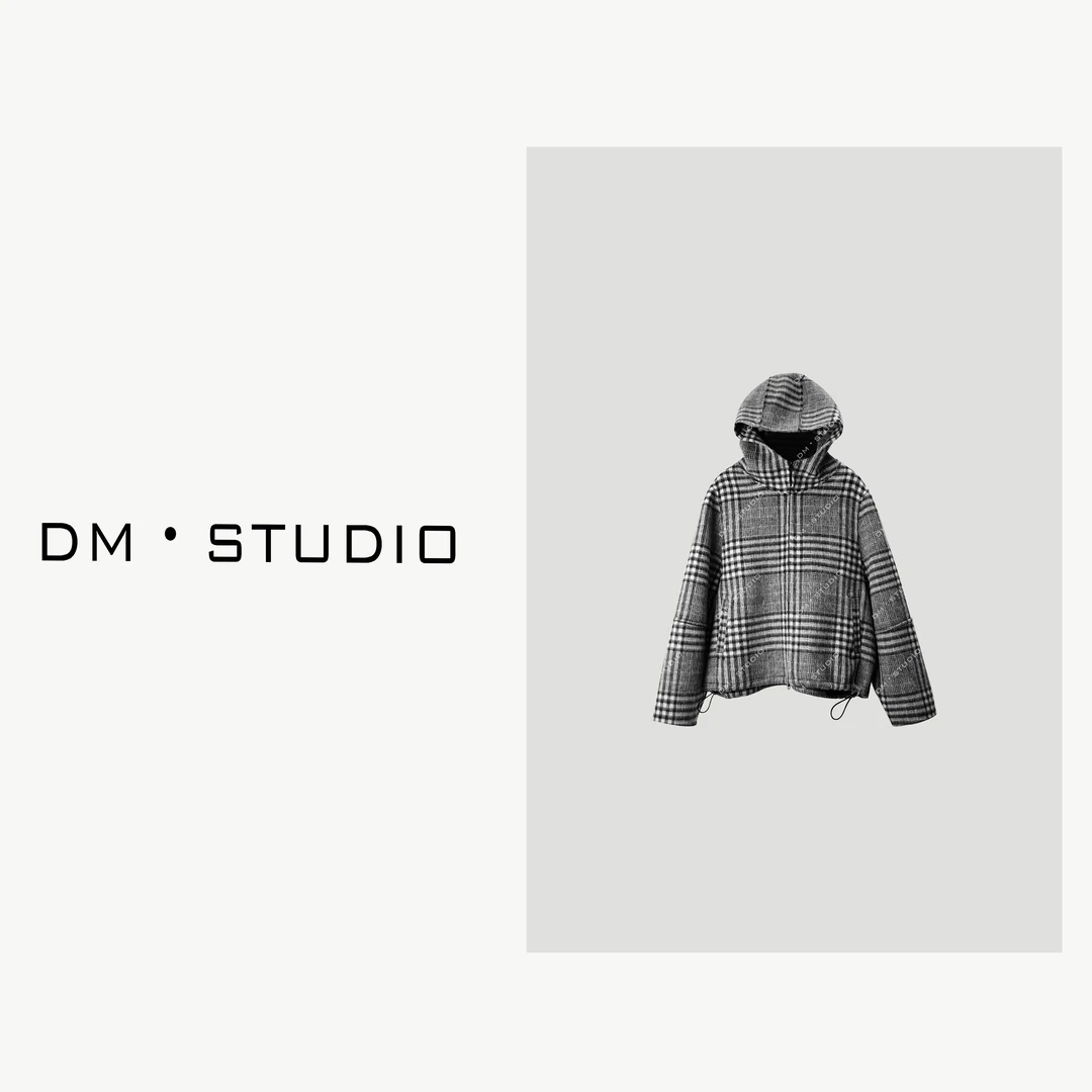 -DM•STUDIO/（含羊毛）静奢经典款复古格纹连帽外套（24EG713）