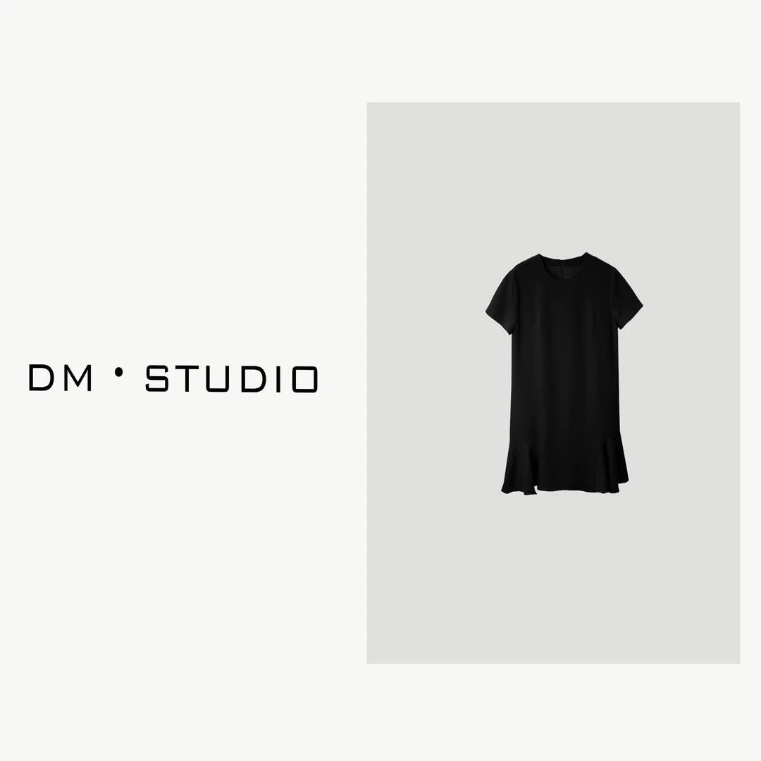 -DM•STUDIO/设计师圆领极简静奢纯色荷叶边醋酸连衣裙（99051）