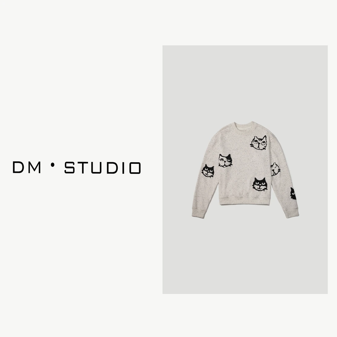 -DM•STUDIO/休闲气质小众减龄高级感小猫纯棉点点卫衣（Y035）