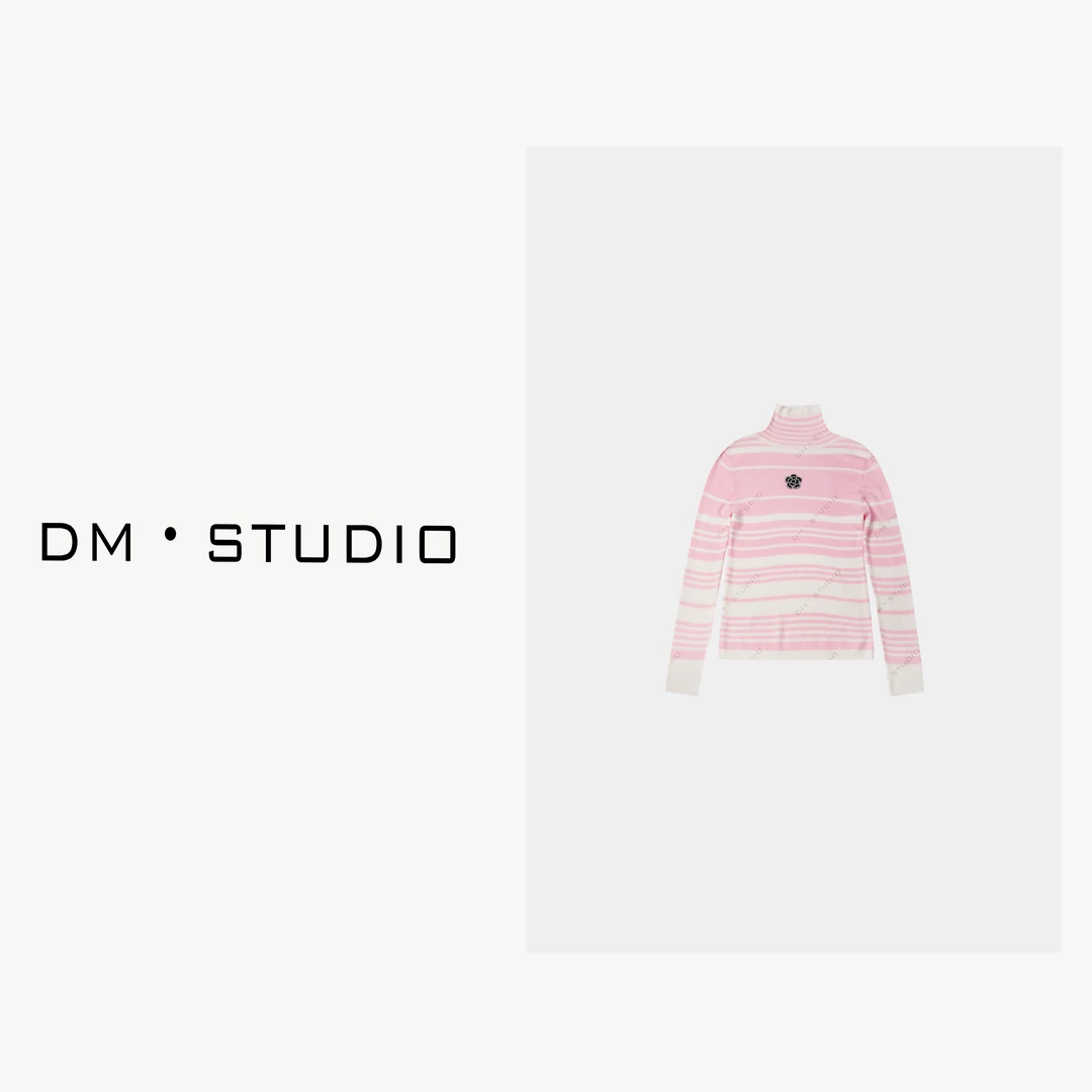 -DM•STUDIO/减龄气质条纹撞色高领针织衫上衣打底（H59879）