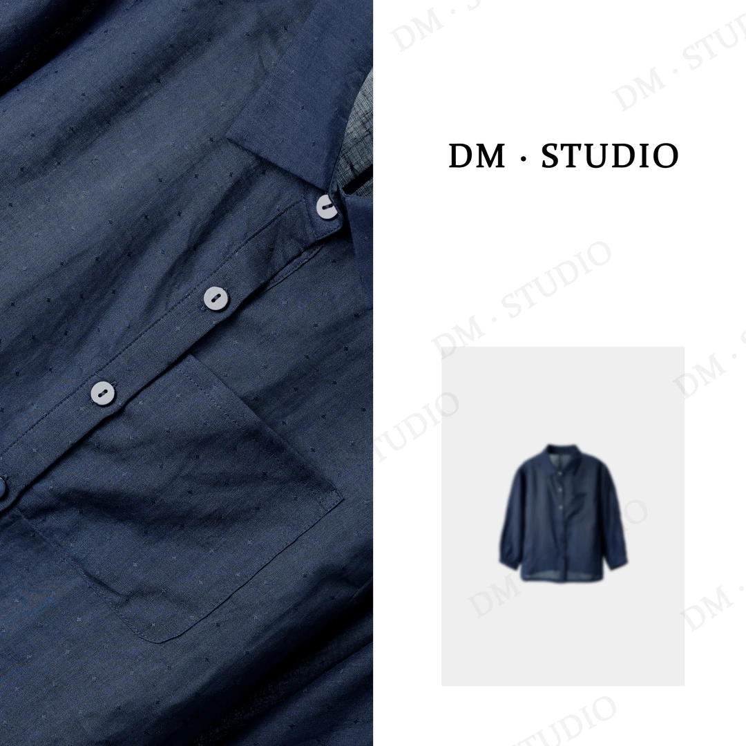 DEDM-DM•STUDIO/极简百搭纯色100%苎麻polo领排扣衬衫（V1070）