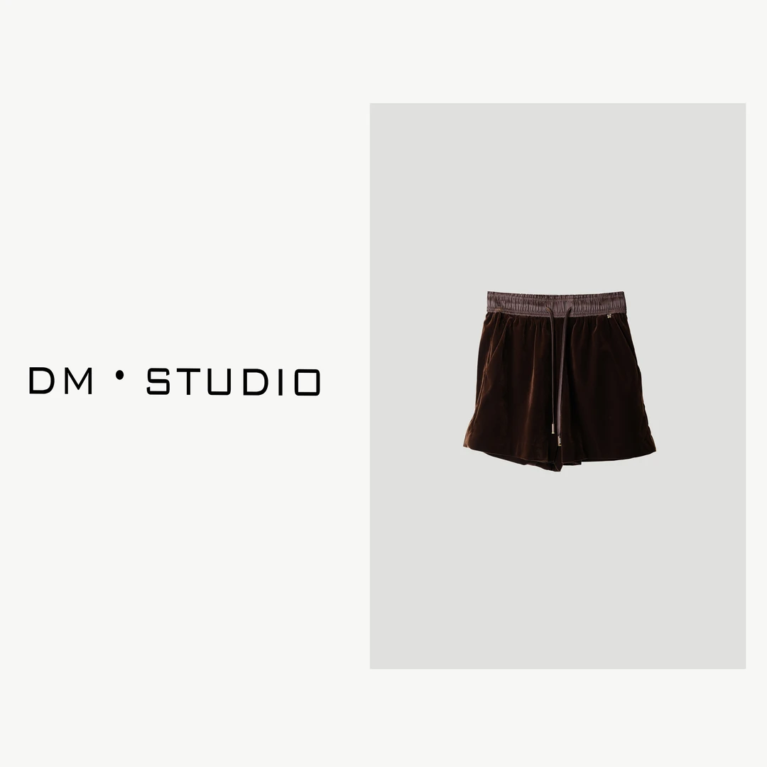 -DM•STUDIO/气质静雅小众蝴蝶小标松紧抽绳丝绒短裤（A98008）