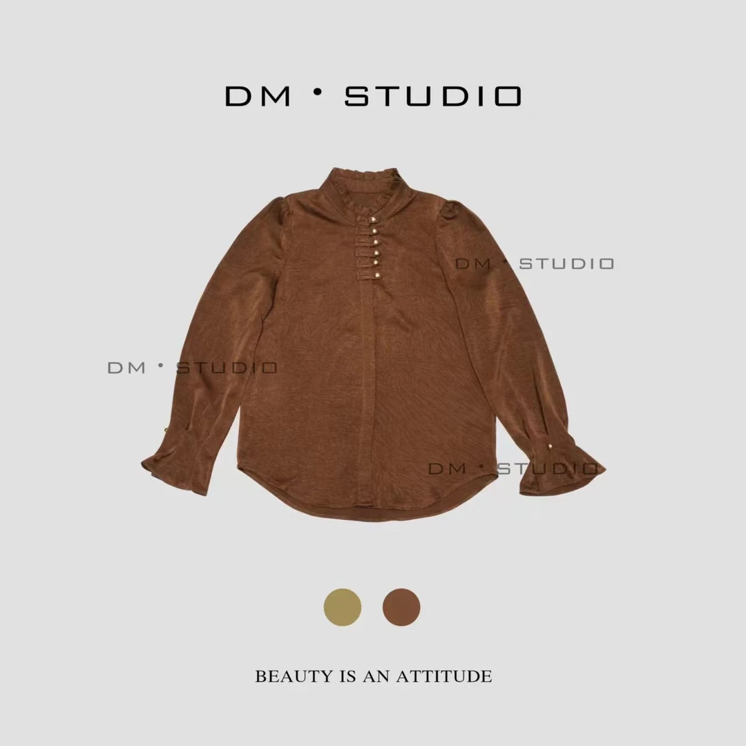 DM•STUDIO/气质新中式国风花边小立领盘扣衬衫上衣（90668）