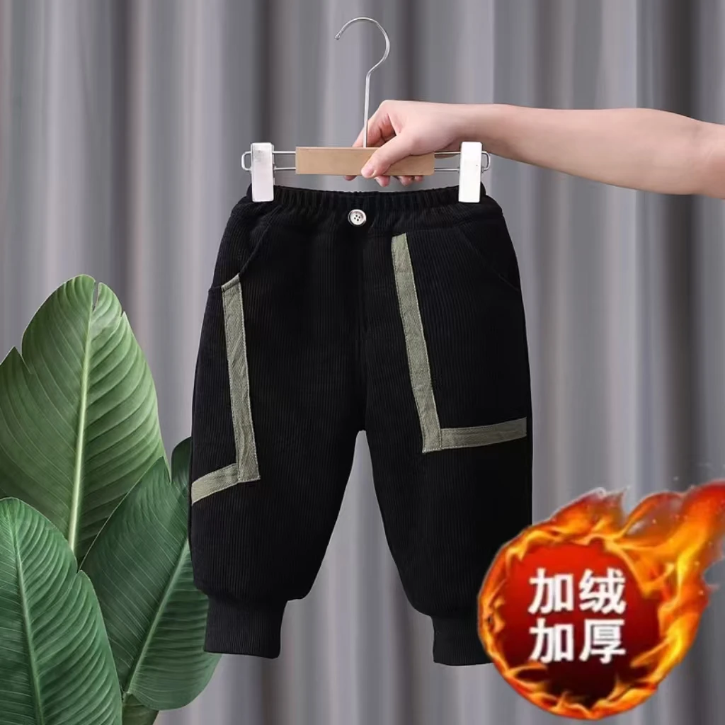 冬款加绒加厚棉裤纯色男童休闲裤冬季新款0-5岁小孩保暖长裤外穿