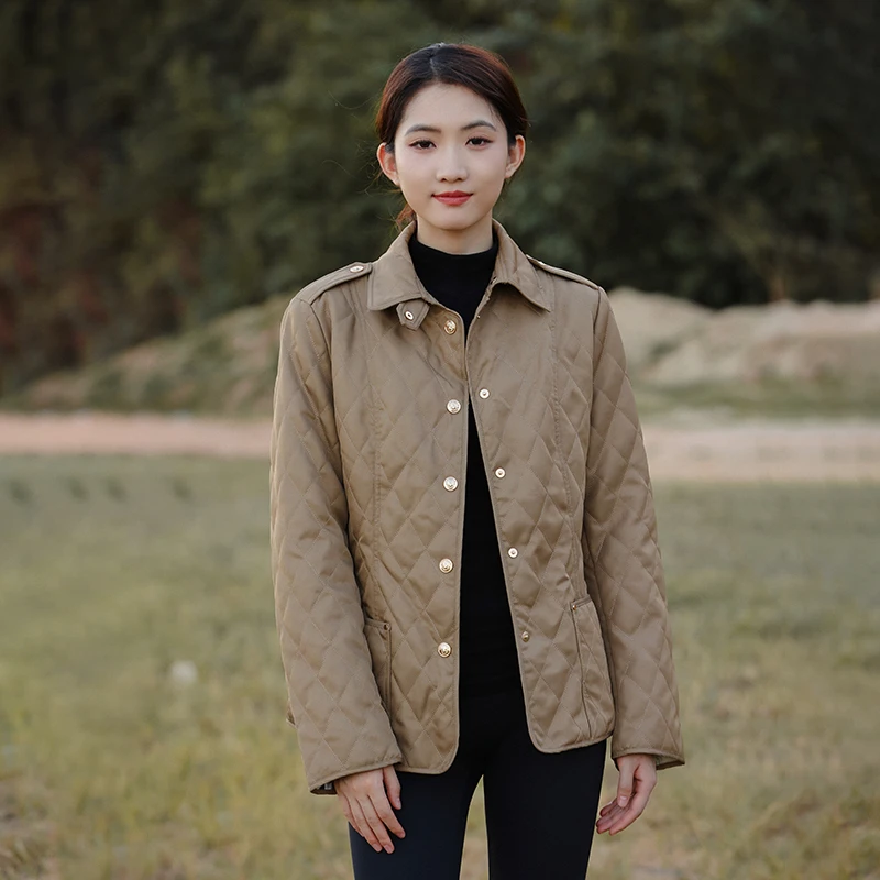 羽物冬季新款时尚轻薄白鹅绒羽绒服女菱形格修身短款外套24W002W3