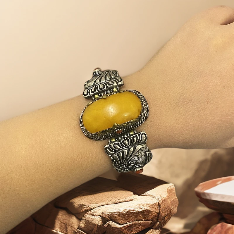 925银手镯 国外回流925银蜡蜡手镯复古风民族风新年礼物