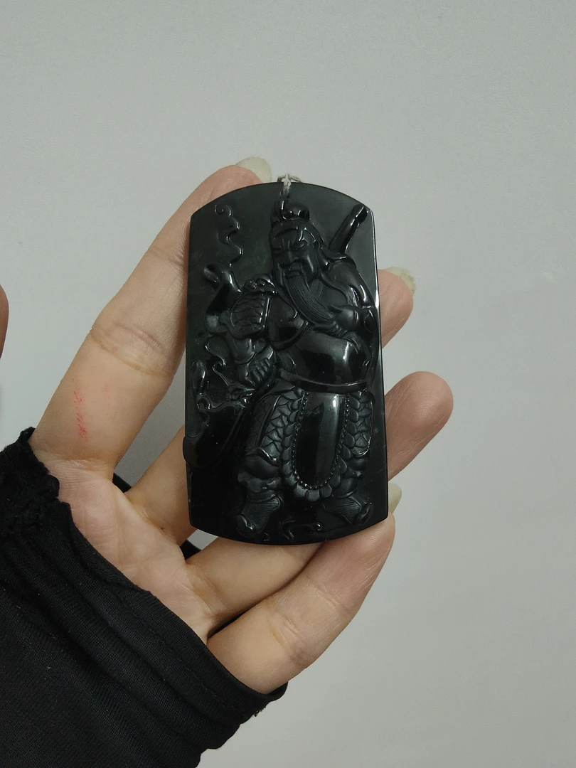 墨翠武财神吊坠挂件