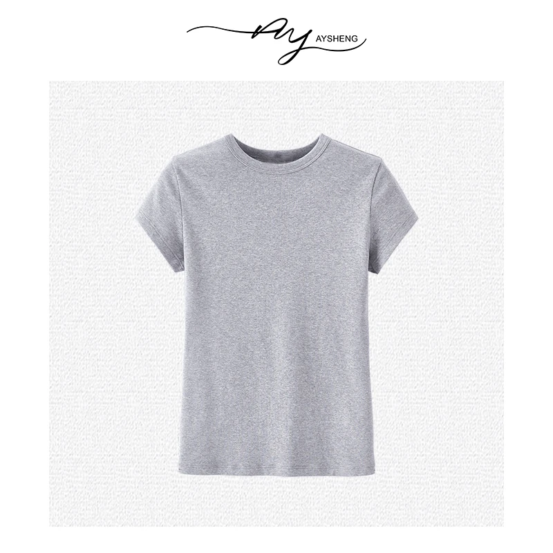 TXB【百搭T】休闲春款百搭针织半袖灰色纯色T