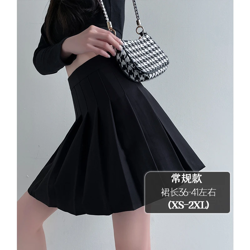 百褶裙女高腰春夏新款显瘦半身裙垂感jk短裙学院黑色a字裙子