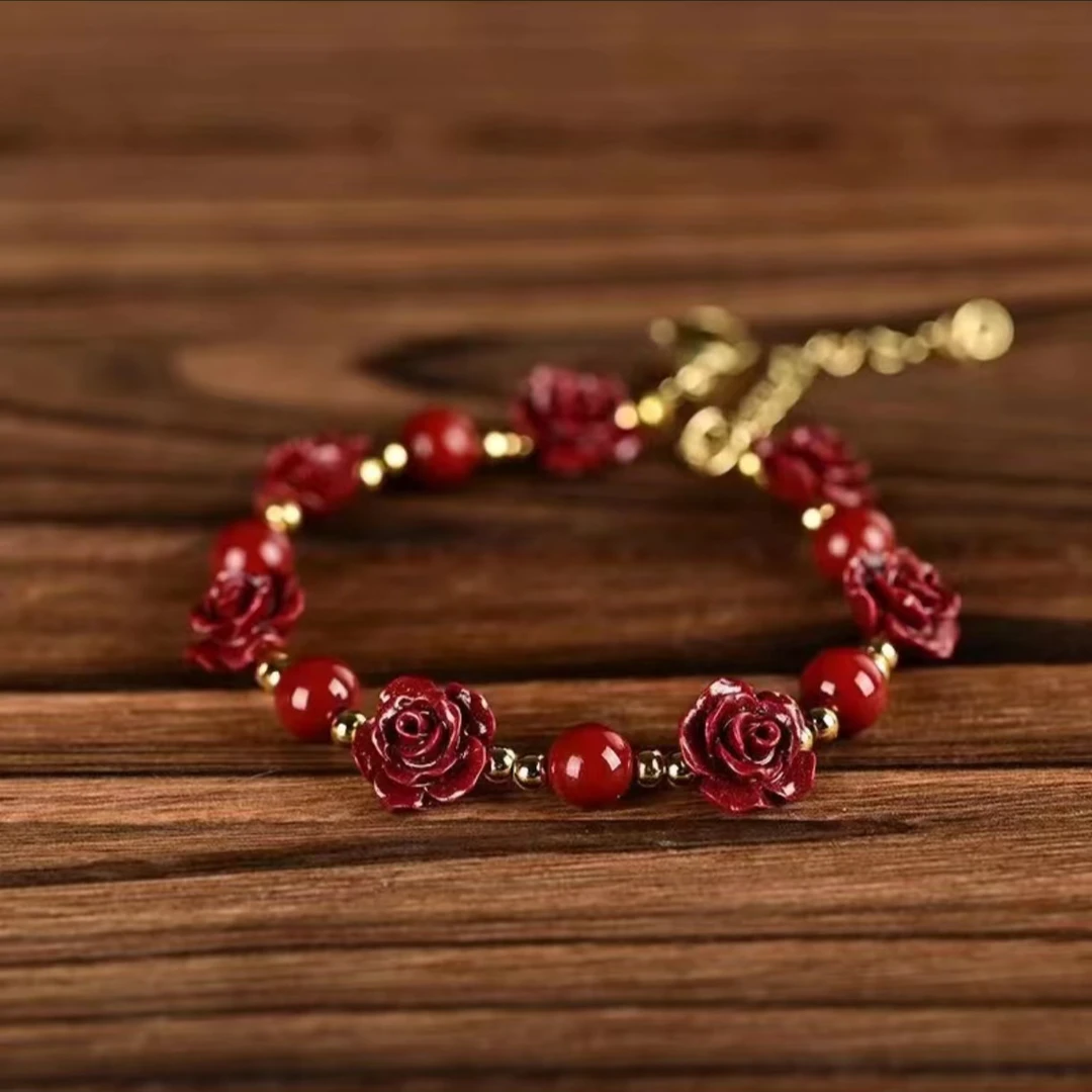含辰砂工艺品一路生花手链玫瑰花女款手串女友闺蜜生日礼物
