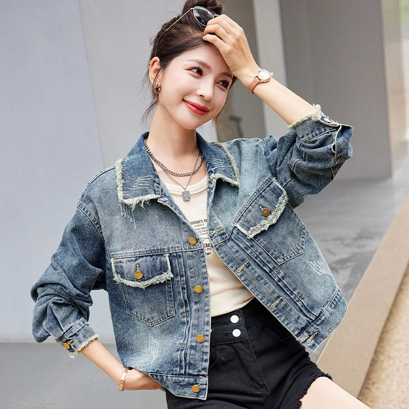 2025春秋短款显瘦长袖复古夹克上衣设计感时尚气质牛仔外套女洋气