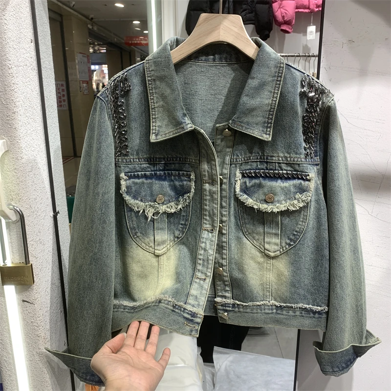 复古毛边牛仔外套女2025春季新款韩版宽松显瘦百搭短款夹克上衣潮