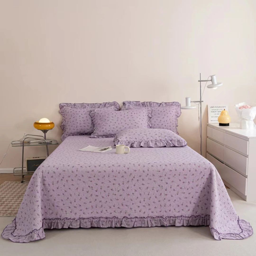 【梦境】全棉双层纱床盖套件花边款高温砂洗吸湿透气排汗加厚夹棉