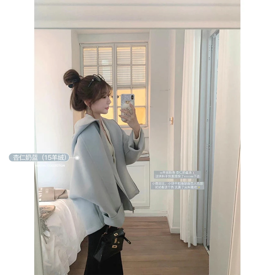 JINMOGUGU/金蘑菇菇【自制线 玛奇朵】定染羊绒新季弧度大衣