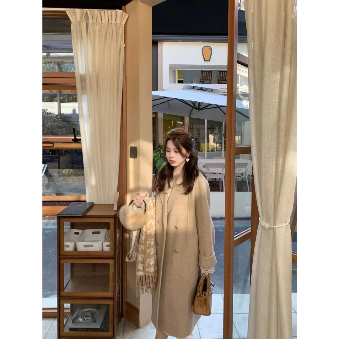 金蘑菇菇 驼绒小时代/lambsdown冬日极简轮廓大衣加厚双面呢