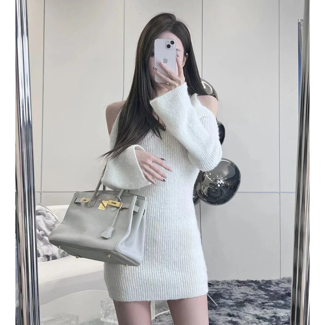 金蘑菇菇 "冬日金秘书"/带长绒纯欲毛衣连衣裙